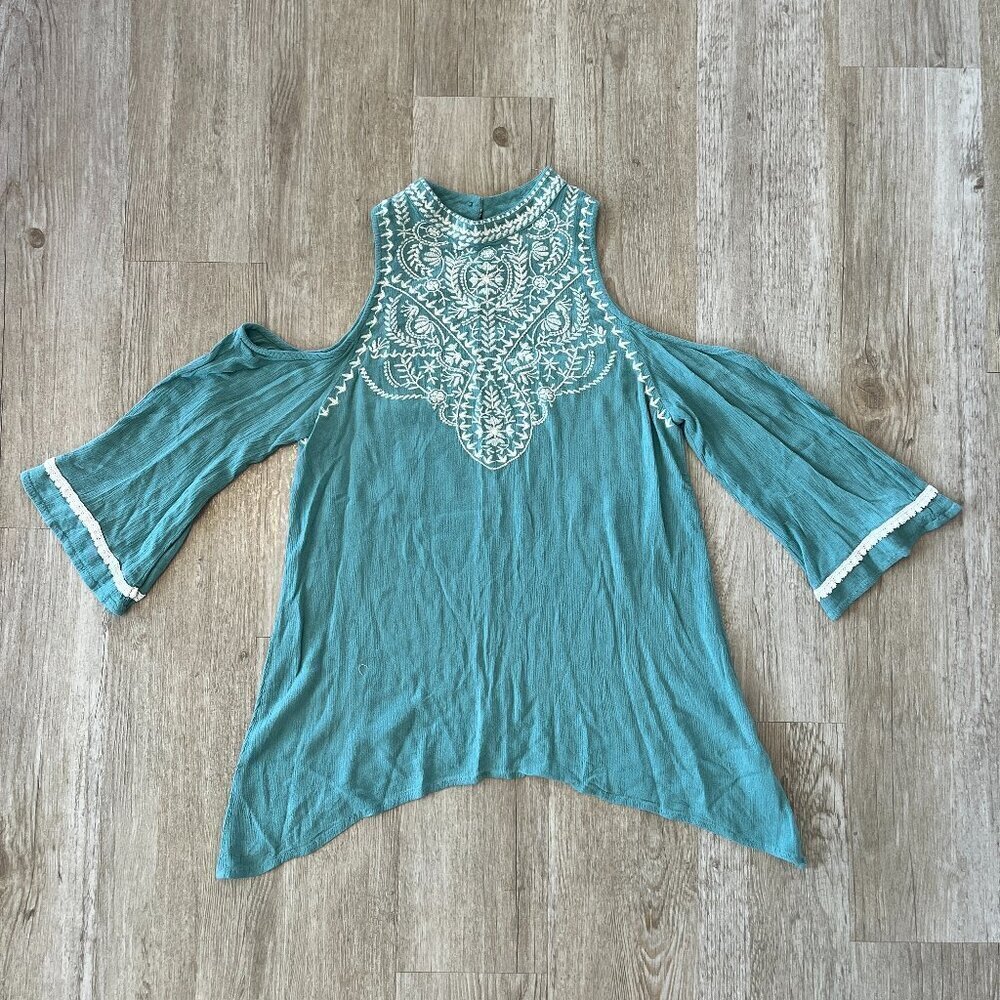 Womens xhilaration Blue Open Shoulder Blouse - M